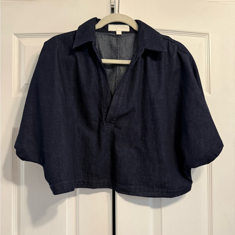 Zara Navy Denim Blouse